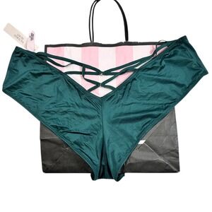 NWT Victoria's Secret High Leg Cheeky Panty Large Green‎ Strappy Back Satin